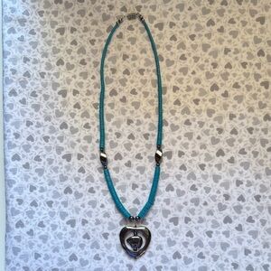 Silver and Blue Heart Pendant Necklace onyx and turquoise